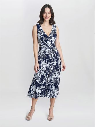 Gina Bacconi Womens Denise Fit And Flare Jersey Dress - Navy - Size 18 UK