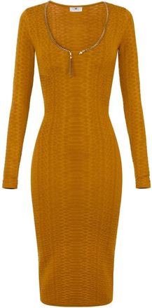 Elisabetta Franchi Jewel-snake Midi Gebreide Jurk - Dames - Kleedjes - Geel - M - Kleedjes