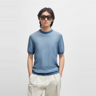 HUGO BOSS Mens Tantino Knitted T-Shirt in Light/Pstl Blue - Size Medium