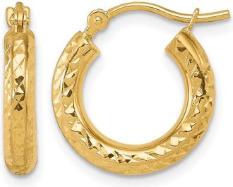 Diamond2Deal 14k Gold Diamond-cut 3mm Round Hoop Earrings
