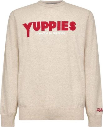 MC2 Saint Barth Yuppies 11 Geborduurde Knit - Heren - Ronde hals truien - Beige - L - Wol - Truien & Vesten