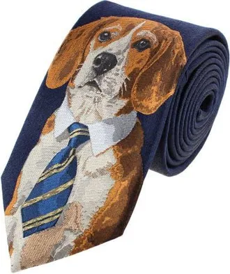 Trafalgar Store Mans Best Friend Series Beagle Silk Novelty Necktie in Navy at Nordstrom