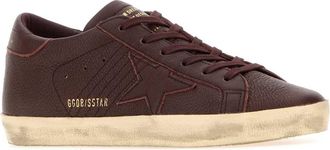 Golden Goose Womens Chocolate Leather Super-Star Sneakers Bordeaux