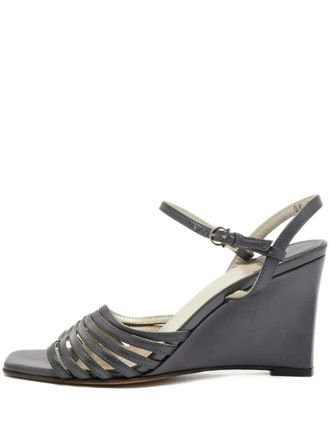 Ferragamo 90mm leather wedge sandals - women - Rubber/Leather/Leather/Leather - 36.5 - Grey