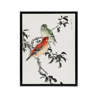 Artery8 Crossbill Birds Japanese Framed Canvas Wall Art Print Numata Kashu | Size: W24 x H32