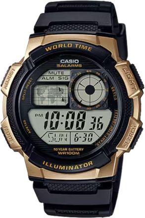 Casio Mens World Time Digital Resin Watch with Black and Gold Dial - AE-1000W-1A3VCF