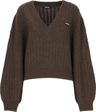 Rotate Cropped V-Neck Sweater With Textured Braid Pattern