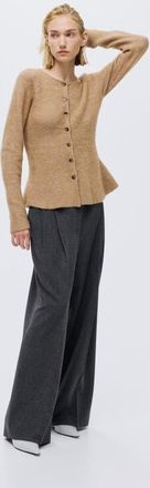 H&M Rib-knit Peplum Cardigan in Beige Melange at Nordstrom, Size Xx-Small