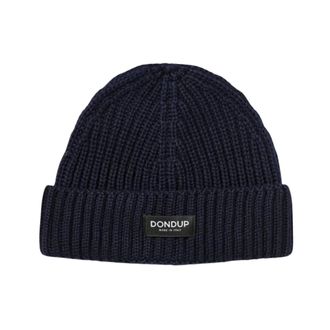 Dondup Geribbelde muts van wolmix - Heren - Accessoires - Blauw - Maat: ONE Size Wol