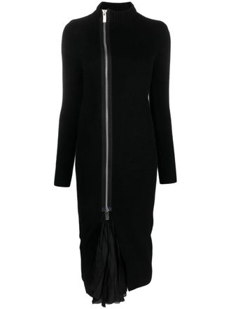 sacai layered wool and satin dress - Black