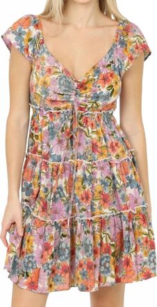 Angie Floral Flutter Sleeve Dress In Multi