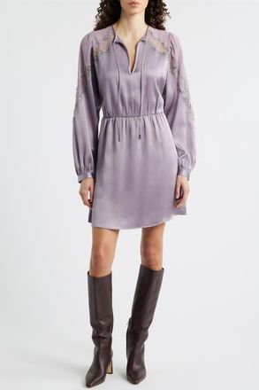 Boss Orange by Hugo Boss Dlassys Long Sleeve Satin & Lace Dress in Light/Pastel Purple at Nordstrom, Size 6
