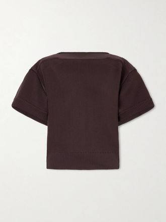 sacai T-shirt In Maglia A Coste - Marrone