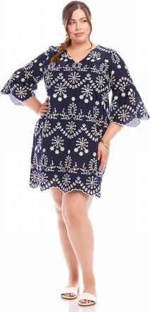 Karen Kane Flare Sleeve Embroidered Dress - Plus In Navy With Off White