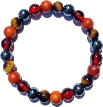 Generic Triple Bracelet, 8mm Crystal Bead 3pcs Blue Red Tigers Eye Bracelet Women Men Construction Watches for (Red, 12x9cm)