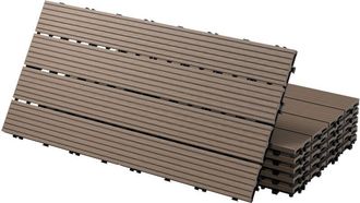 ECD Germany Ecd Germany Baldosas De Patio Wpc De 60x30 Cm 6 Piezas Por 1m&sup2; Con Aparencia De Madera Marr&oacute;n Oscuro Con Sistema De Drenaje Y Instalaci&oacute;n Mediante Cli