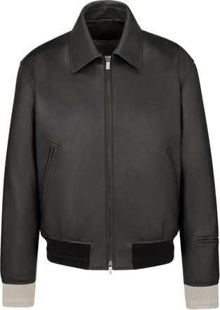 Dior Jassen, Heren, Zwart, L, Leer, Zwarte Leren Jas Ribboorden Rits