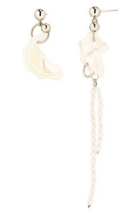 Justine Clenquet Alba Mismatched Seashell Earrings in Palladium at Nordstrom
