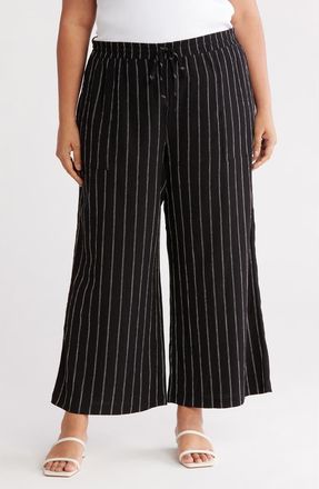 Caslon Crinkle Wide Leg Pants in Black- Ivory Rita Stripe at Nordstrom Rack, Size 1X
