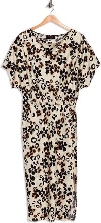 Renee C Floral Short Sleeve Satin Midi Dress in Beige at Nordstrom Rack, Size 1 X