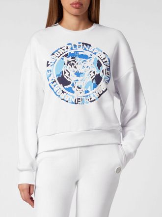 Plein Sport Crewneck Jumper in Jersey with Dropped Shoulders and Contrast Logo