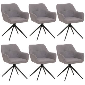 Hhg Hhg - Juego De 6 Silla De Comedor 983, Apoyabrazos De Silla De Cocina, Giratoria Con Retorno Autom&aacute;tico, Tela/textil (270g/m&sup2;), Gris Claro