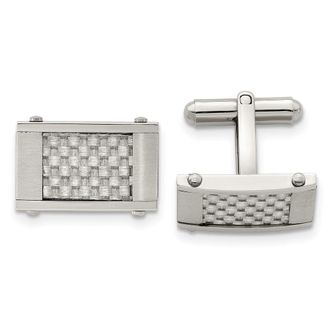 Diamond2Deal Stainless Steel Brushed and Polished Grey Carbon Fiber Inlay Cufflinks