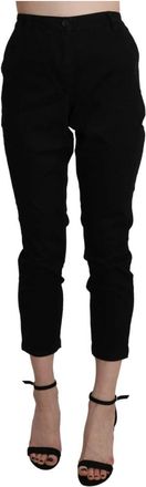 Acht High Waist Cropped Capri Broek - Dames - Vrijetijds broeken - Zwart - M - Katoen - Broeken