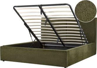 Beliani Eu King Size Bed Frame 5ft3 Boucle Upholstery Slatted Base Storage Ottoman Modern Bedroom Dark Green Moissac