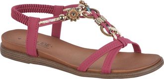 Jo & Joe Ladies Braided T-Strap Design Embellished Trim Elasticated Back Strap Flat Sandals (Fuchsia Flower, UK Footwear Size System, Adult, Women, Numeric, Me