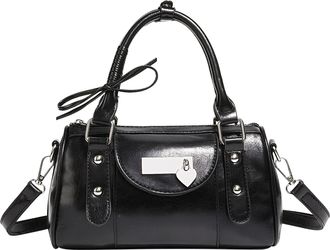 Generic PU Leather Ballet Bowling Shoulder Bag Love Sling Bag Lovely Handbag (Black)