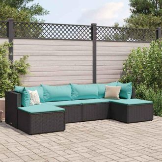 vidaXL Set Muebles De Jard&iacute;n 6 Piezas Y Cojines Rat&aacute;n Sint&eacute;tico Negro Vidaxl