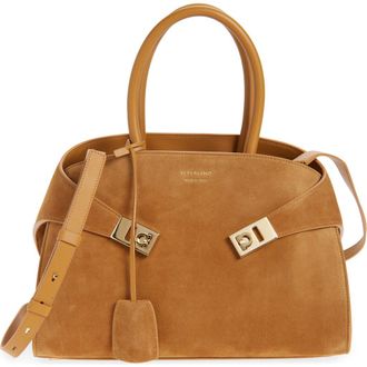 Ferragamo Small Hug Suede Top Handle Bag in Natural at Nordstrom