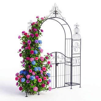 Relaxdays Relaxdays: Arco Para Rosas Con Puerta, 2 Repisas, Metal, 263 X 190 X 39 Cm, Para Trepadoras, Negro