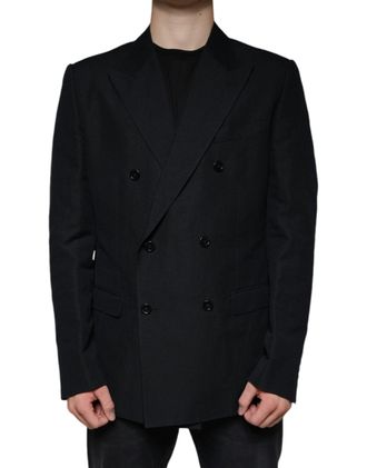 Dolce & Gabbana Mens Black Linen Double Breasted Dress Blazer Cotton