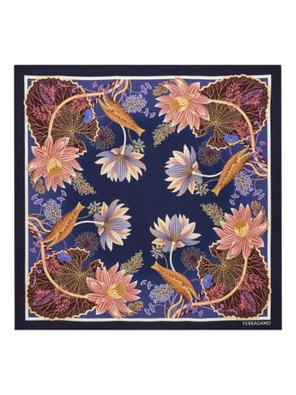 Ferragamo Sciarpa con stampa Water Lilies - Blu