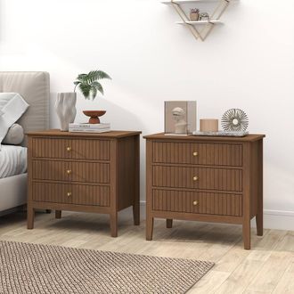 Melody Maison Pair Of Large 3 Drawer Bedside Tables - Hales Dark Wood Range in Brown