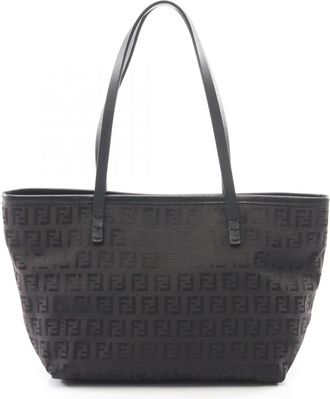 Fendi Black Brown Canvas Leather Handbag Tote Bag (Pre-Owned)