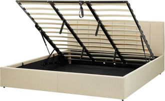 Beliani Cama Con Somier De Poli&eacute;ster Beige Negro 180 X 200 Cm Cabecero Almacenaje Dreux