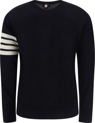 Thom Browne Mens Virgin Wool Sweater Navy Fleece Ovis Aries