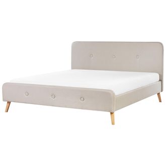 Beliani Cama Tapizada En Tela Beige 180 X 200 Cm Con Somier Patas De Madera Dise&ntilde;o Moderno Rennes