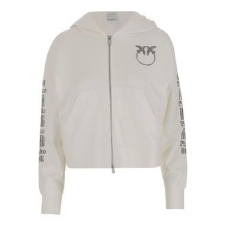 Pinko Zip-throughs, female, White, M, Cotton Logo Sweatshirt Hood Zipper White