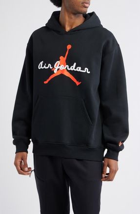 Nike Jordan Brooklyn Fleece Hoodie in Black/Infrared at Nordstrom, Size Xx-Large
