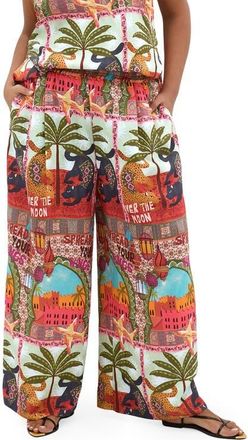City Chic Print Smocked Waist Crop Pants in Fools Paradise at Nordstrom, Size 26W