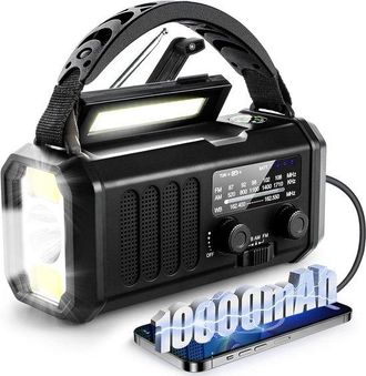 OEM Radio De Emergencia, Carga Solar, 10.000 Mah, Bater&iacute;a Externa Solar, Energ&iacute;a Solar, Linterna Recargable, Kit De Emergencia, Negro