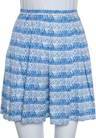 Max Mara White/blue Printed Cotton Pleated Mini Skirt