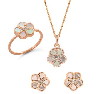 Orphelia Daisy Dames 925 Zilveren Set: Ketting + Oorbellen + Ring - Roze SET-7585/RG