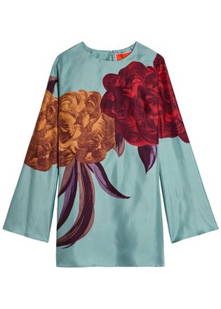 La DoubleJ LA Double J Supremes Floral-print Silk Mini Dress - Blue - S (UK8-10 / S)