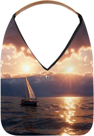 Generic Sailboat Sunset View Reusable Lightweight Grocery Bags - Foldable Into Compact Pouch, Washable & Sturdy, Multipurpose for Shopping and Travel