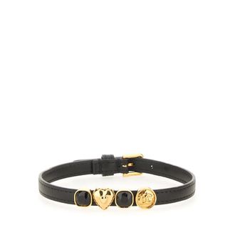 Dolce & Gabbana Armband van Kalfsleer met Vintage Goudprint - unisex - Accessoires - Zwart - Maat: S Leer